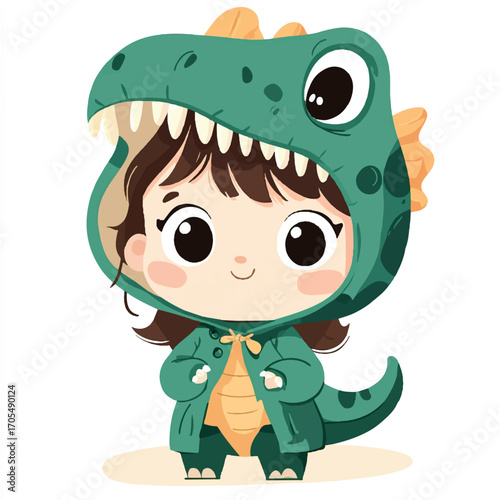 Adorable Child Dressed in a Dinosaur Costume with Big Eyes and a Sweet Smile