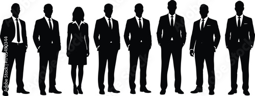 Business team silhouette, corporate professionals standing, teamwork concept, formal suit group, office staff unity, leadership success, professional collaboration