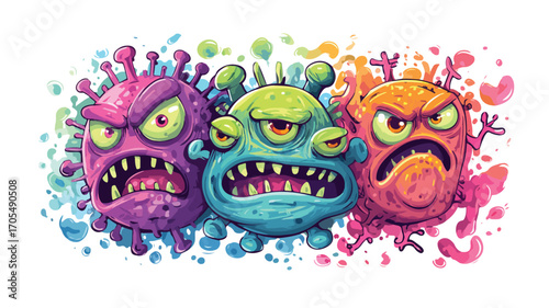 Cartoon Evil Bacteria and Angry Virus Pathogen Set