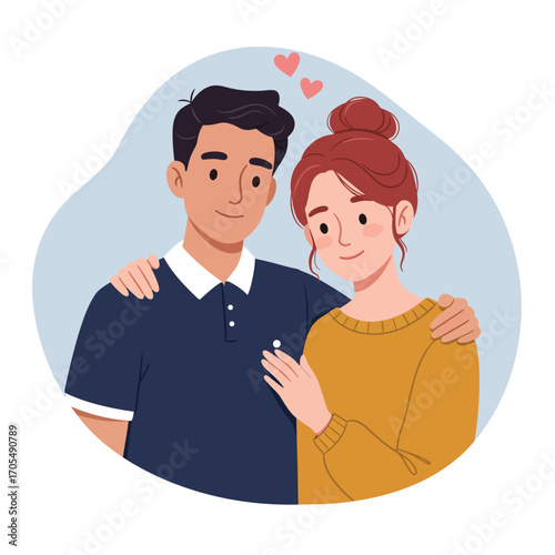 Vector illustration of a loving couple holding each other