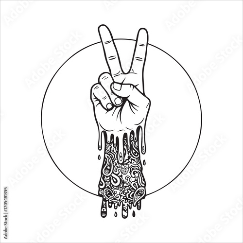 Vector art of melting peace sign hand