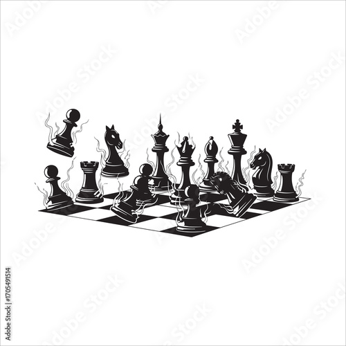 Vector art of black and white chess game illustration
