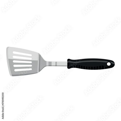 Stainless Steel Slotted Spatula with Black Handle.
