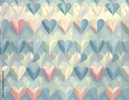 Soft pastel hearts in geometric pattern
