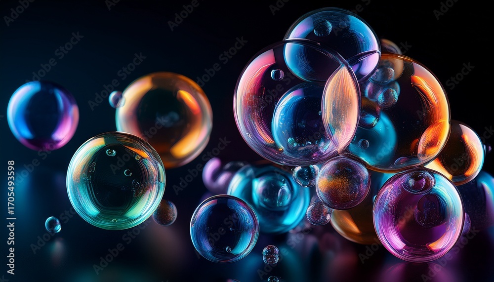 Naklejka premium Colorful Bubbles In Dark Background