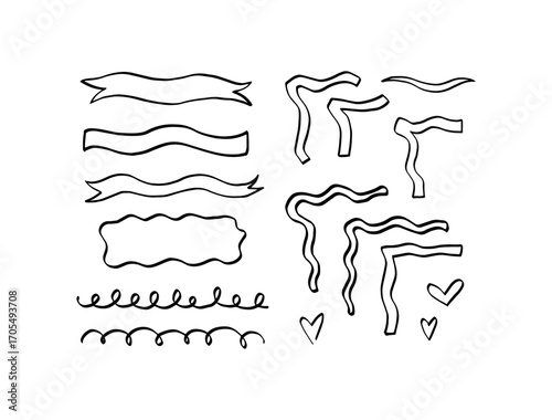 Set of hand drawn doodle ribbons.