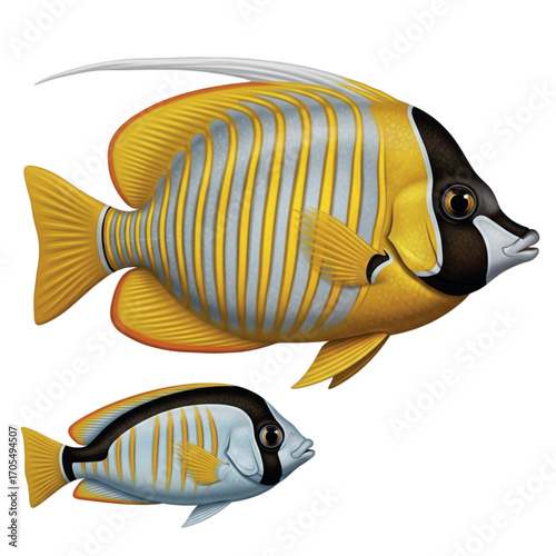 Two Beautiful Tropical Butterflyfish Swimming Underwater.