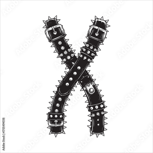 Vector art of two spiked leather belts crossed