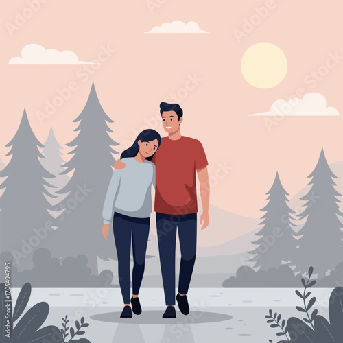 Silhouetted couple in a winter forest, their love a work of art in the snow