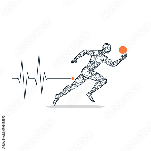 Heart-shaped rope symbolizing fitness and love with runner and heartbeat  