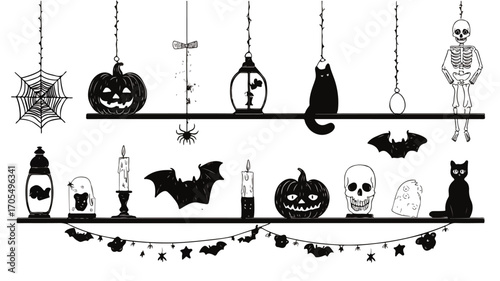 Spooky Halloween Decorations Flat Vector Icons for Graphic Design Projects