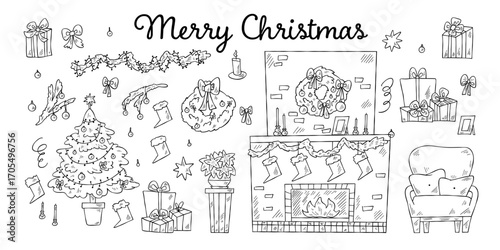 Set of Christmas decorations for your apartment or house. Great for patterns, cards, coloring pages, and advent calendars
