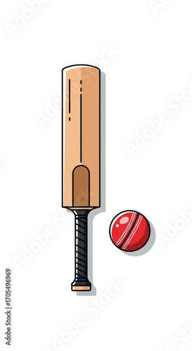 Cricket Bat and Ball Illustration 3.