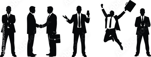 PrintBusiness silhouettes, teamwork, handshake, celebration, corporate success, professional poses, communication, leadership, career growth, office culture, confident professionals, business attire