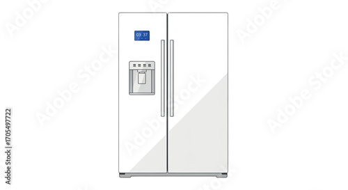 White Side By Side Refrigerator With Ice Dispenser.