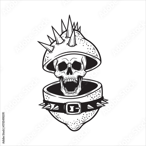 Vector art of skull wearing spiked helmet