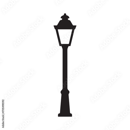  lamppost black fill silhouette vector on white background.