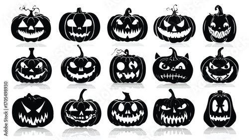 Spooky Halloween Jack-O-Lanterns Vector Silhouette Illustration