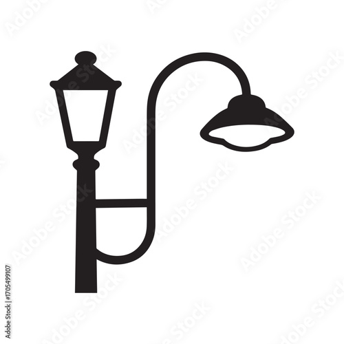  lamppost black fill silhouette vector on white background.