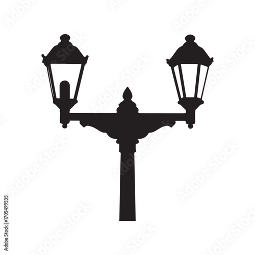  lamppost black fill silhouette vector on white background.