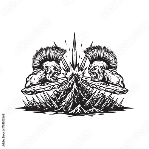 Vector art of two punk heads on the mountain illustration