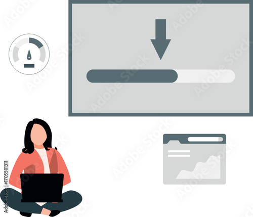 A girl is installing something in laptop.
