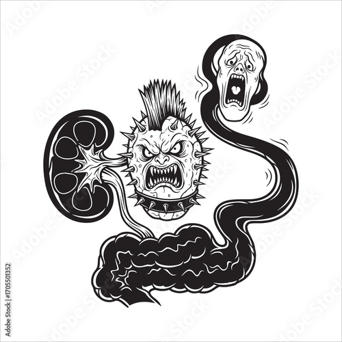 Vector art of punk rock disease attacking organs