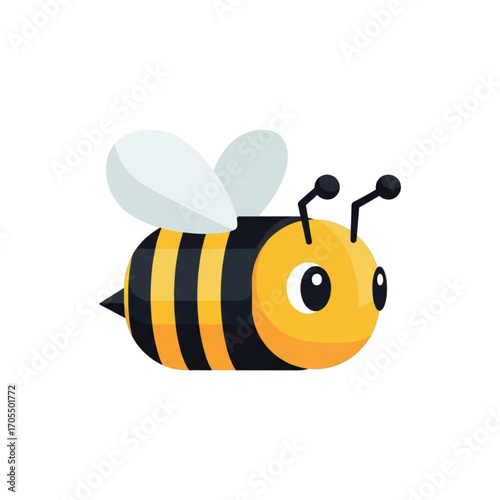Cute cartoon bee flying with wings and antennae.