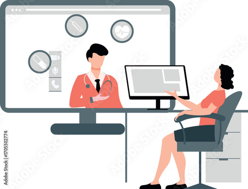 Girl and doctor talking through online.