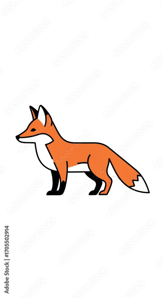 Obraz premium Cute Cartoon Fox Standing Profile View.