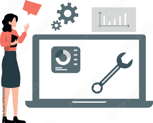 Girl gives complement on statistics cogwheels.
