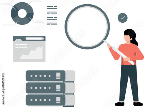 Girl is finding similarities in database and scientific charts.