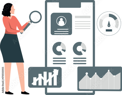 Girl looking for analytics monitoring data.