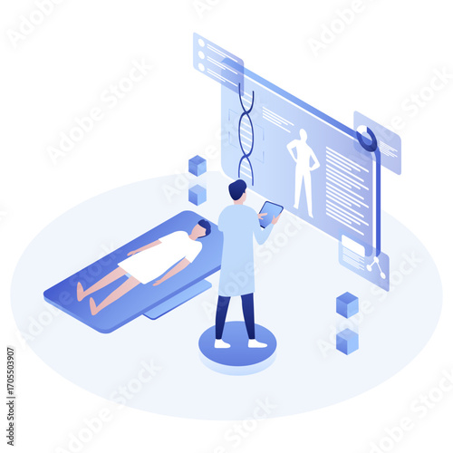Medical Diagnosis and Genetic Analysis Isometric Vector Illustration