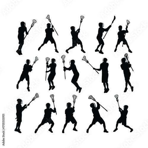 Silhouettes of Lacrosse Players in Various Action Poses