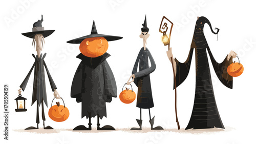 Spooky Halloween Evil Characters Set Holding Items