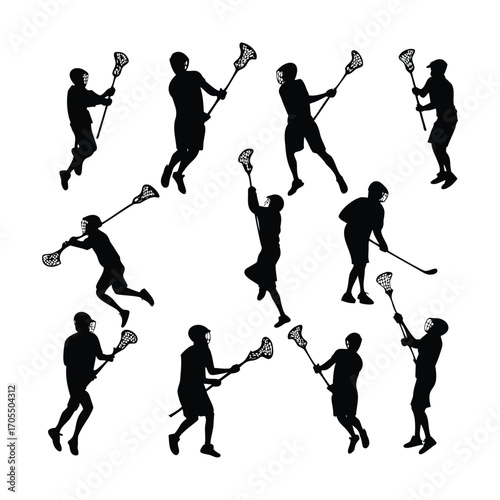 Silhouettes of Lacrosse Players in Various Action Poses