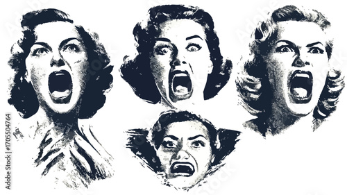 Retro Screaming Women in Fear Hall Vintage Set