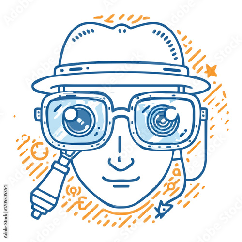 Detective icon peering through magnifying glass, investigative concept -