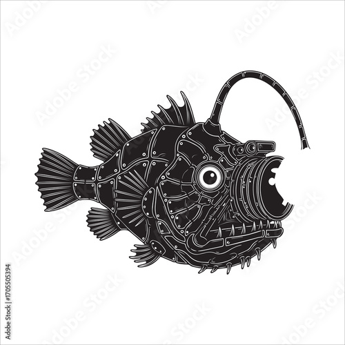 Vector art of anglerfish illustration, a deep sea predator
