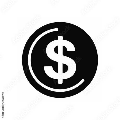 Black coin with a white dollar symbol on it on transparent background