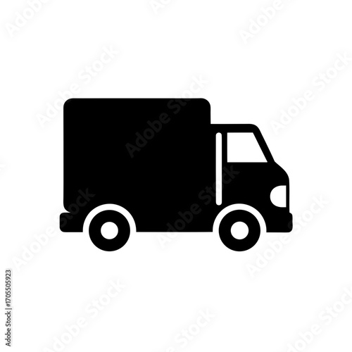 Illustration of a black delivery truck icon on transparent background