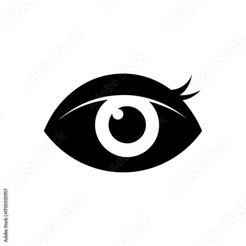 Stylized eye with lashes black and white on transparent background