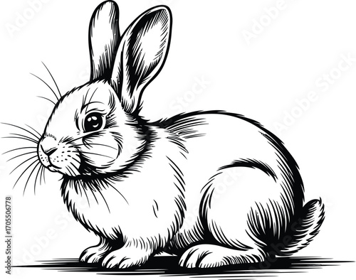 Vintage bunny illustration, showcasing its delicate features, long ears, and gentle expression, reminiscent of classic storybooks and nostalgic charm