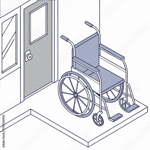 Wheelchair in empty room in nursing home or hospital
