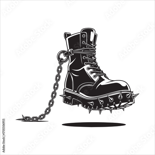 Vector art of a punk boot with spikes and chain illustration