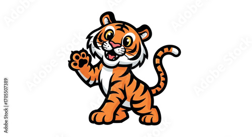 Cute cartoon tiger waving hello.
