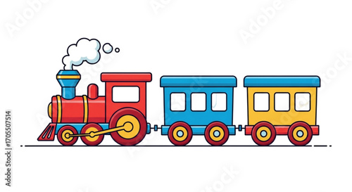 Cute cartoon train with three carriages.