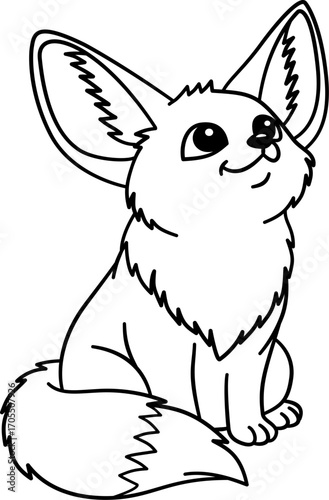 Fennec Fox Outline Cartoon vector illustration