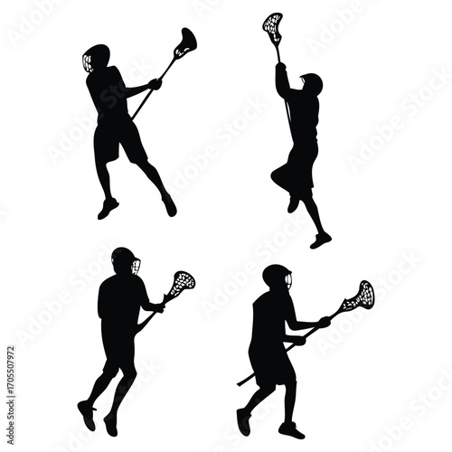 Silhouettes of Lacrosse Players in Various Action Poses